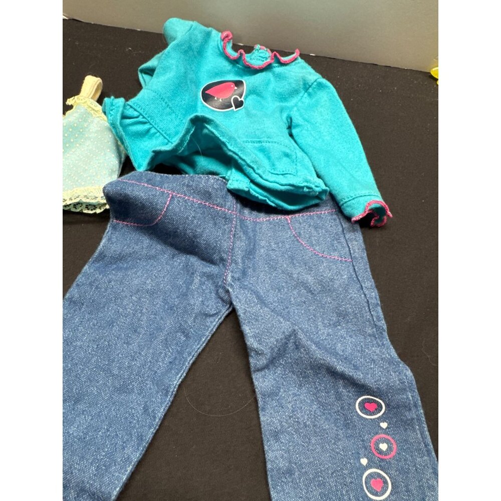 Battat Doll Outfit With Denim Jeans Polka Dot Top Teal Jacket & Blue Shoes Set F